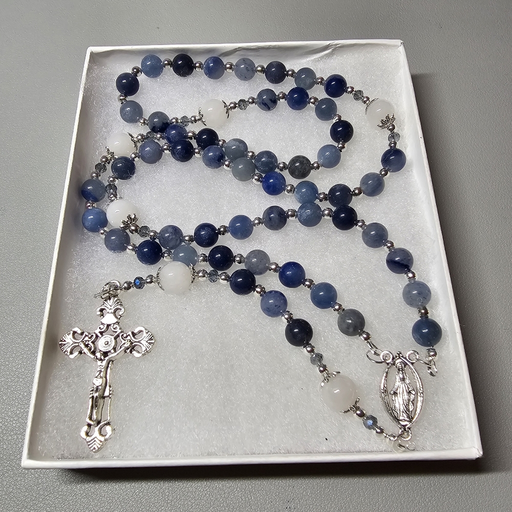 Large One Of A Kind Hand Crafted Rosary Made With Blue Adventurine